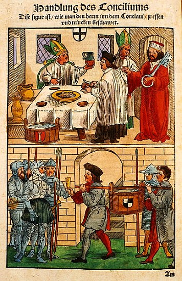 How the bread and wine were distributed to the people during the Council of Constance, from ''Chroni a Ulrich von Richental