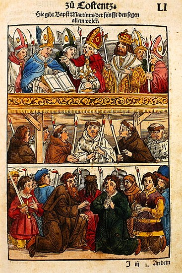 Martin V is elected Pope and blesses the people at the Council of Constance, 1417, from ''Chronik de a Ulrich von Richental