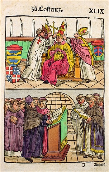Pope Martin V is installed to the Papacy at the Council of Constance, from ''Chronik des Konzils von a Ulrich von Richental