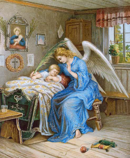 Guardian Angel with a sleeping Child a (circa 1900) Pittore anonimo