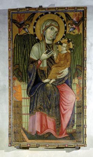 Thronende Maria mit Kind und zwei Engel a um Maestro da S. Chiara