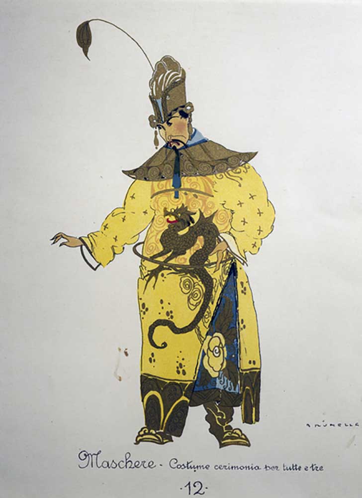 Costume for a maschere from Turandot by Giacomo Puccini, sketch by Umberto Brunelleschi (1879-1949)  a Umberto Brunelleschi
