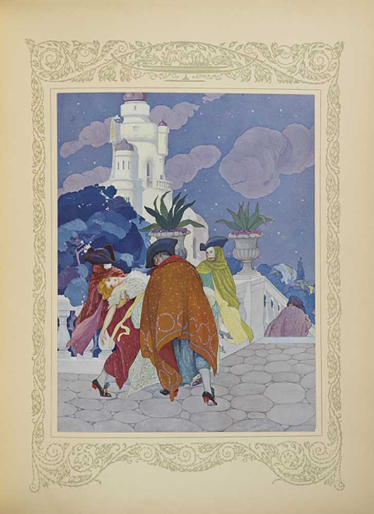Four masked men carried her to the top of the tower, illustration from Contes du Temps Jadis, or Tal a Umberto Brunelleschi