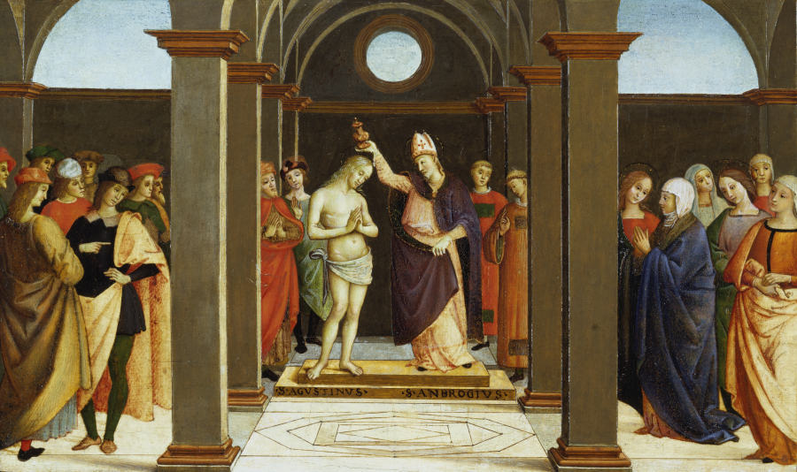 St. Ambrose baptises St. Augustine a Umbrischer Meister um 1500