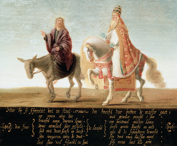 Christ on a donkey, the pope on horseback a Unbekannter Künstler