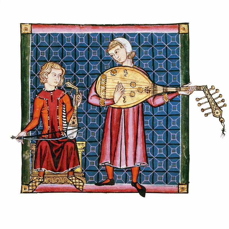 Two minstrels. Illustration from the codex of the Cantigas de Santa Maria a Unbekannter Künstler