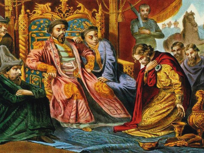 Prince Alexander Nevsky begging Batu Khan for mercy for Russia a Unbekannter Künstler