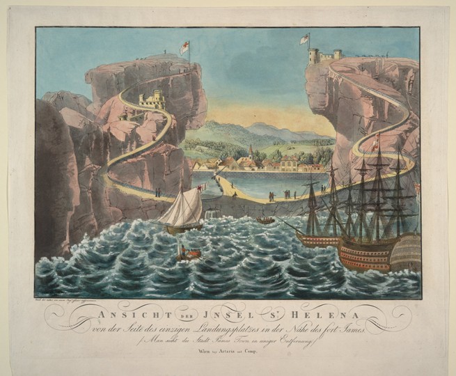 View of the Island of St. Helena from the side of the landing place near the Fort James a Unbekannter Künstler