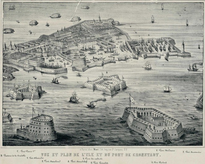 View and Plan of island and the port of Kronstadt a Unbekannter Künstler