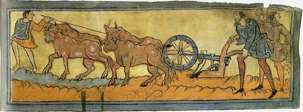 Peasants ploughing (Miniature from the Cotton MS Tiberius) a Unbekannter Künstler