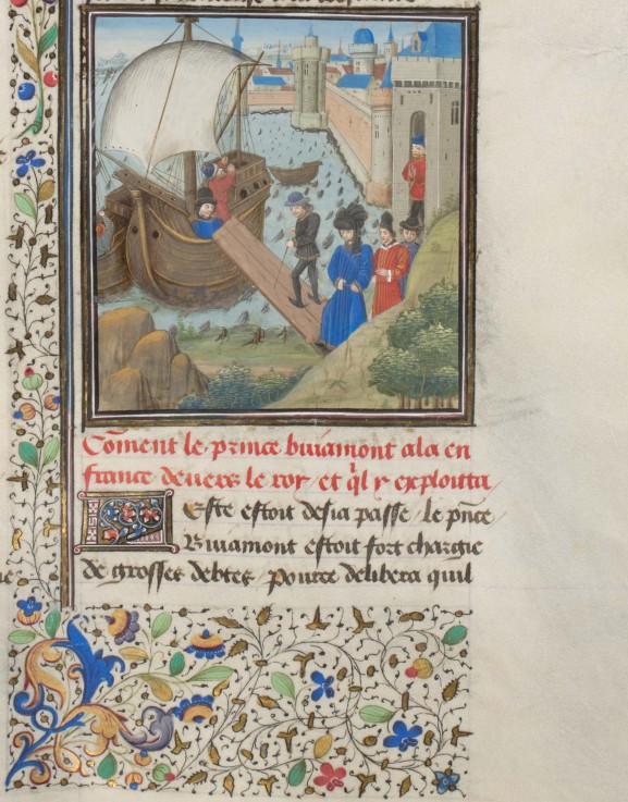 Bohemond I of Antioch traveled back to Apulia. Miniature from the "Historia" by William of Tyre a Unbekannter Künstler