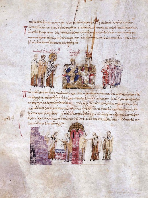 The Council of Constantinople ("Triumph of Orthodoxy") in 843 (Miniature from the Madrid Skylitzes) a Unbekannter Künstler