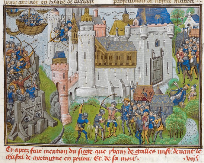 The Siege of the Castle of Mortagne, near Bordeaux, in 1377 (aus Recueil des croniques d'Engleterre  a Unbekannter Künstler