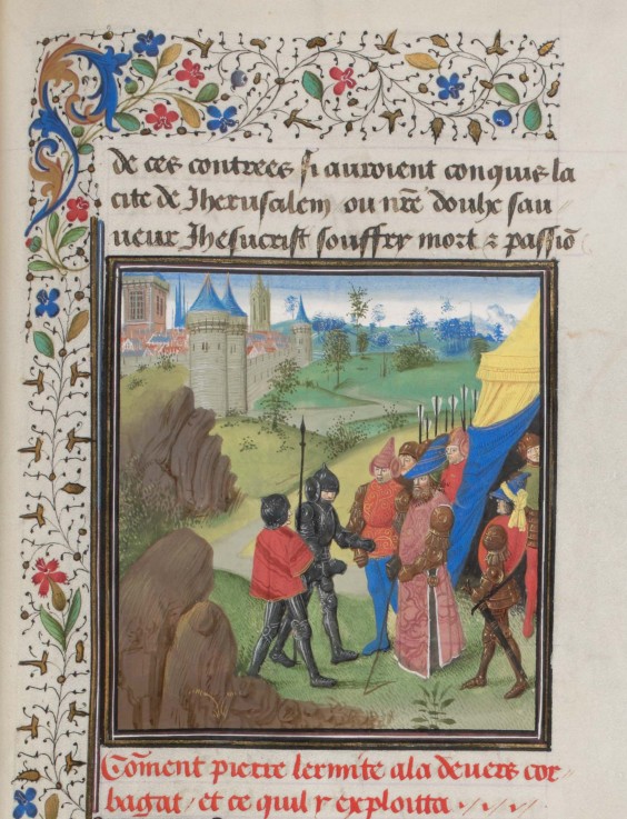 The Embassy of Peter the Hermit and Herluin to Kerbogha. Miniature from the "Historia" by William of a Unbekannter Künstler