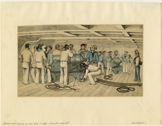 British naval gunners on gun deck a Unbekannter Künstler