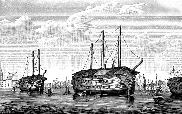 The Danish prison-ships "Dronning Maria" and "Waldemar" at Copenhagen a Unbekannter Künstler