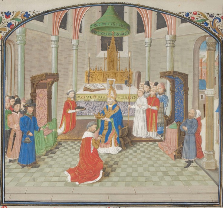 The coronation of Baldwin I on Christmas Day 1100. Miniature from the "Historia" by William of Tyre a Unbekannter Künstler