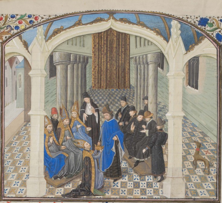 The coronation of Baldwin II on 1118. Miniature from the "Historia" by William of Tyre a Unbekannter Künstler