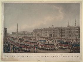 The parade in front of the Winter Palace in St. Petersburg on 1812