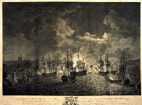 The naval Battle of Chesma on the night 26 July 1770