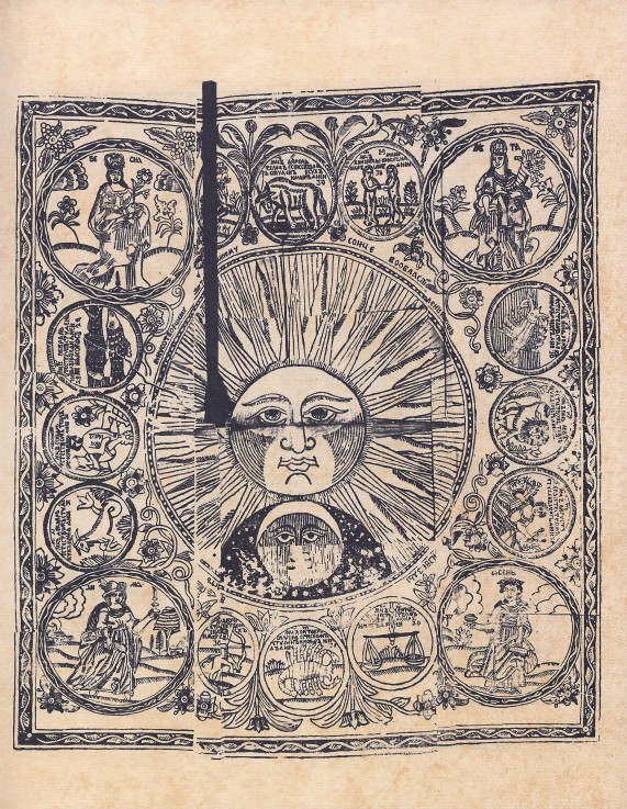 The sun with zodiac signs and four seasons a Unbekannter Künstler