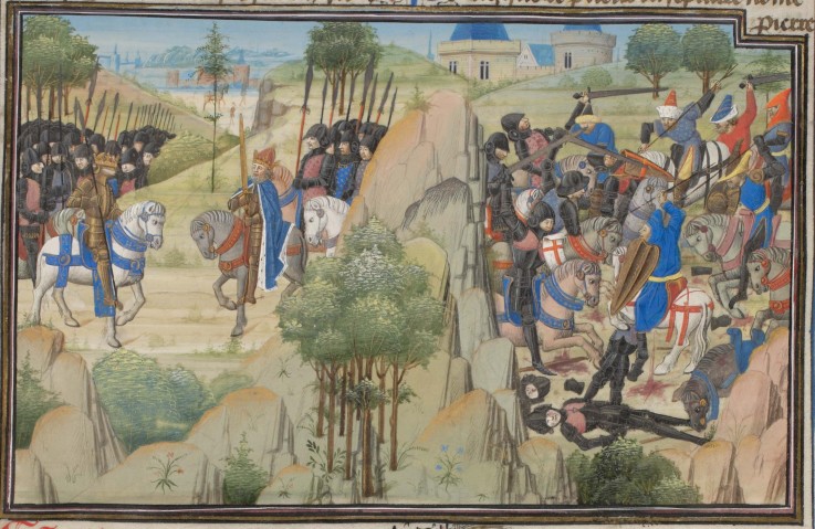 Meeting of Conrad III of Germany and Louis VII of France. Miniature from the "Historia" by William o a Unbekannter Künstler