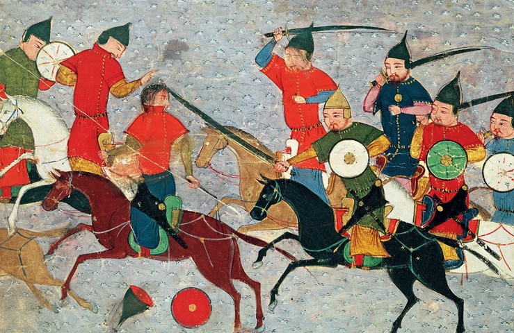 Ghenghis Khan in combat. Miniature from Jami' al-tawarikh (Universal History) a Unbekannter Künstler