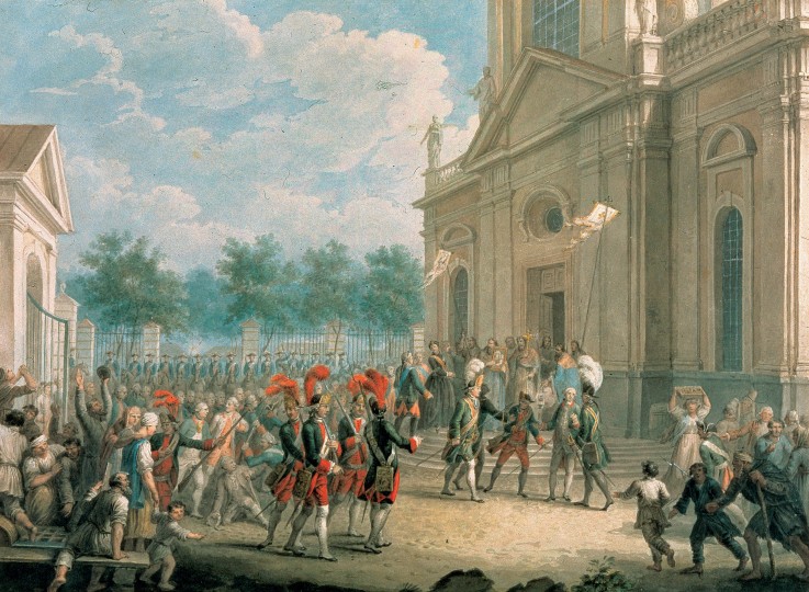 Catherine II on the Staircase of the Kazan Cathedral, Greeted by the Clergy on the day of her access a Unbekannter Künstler