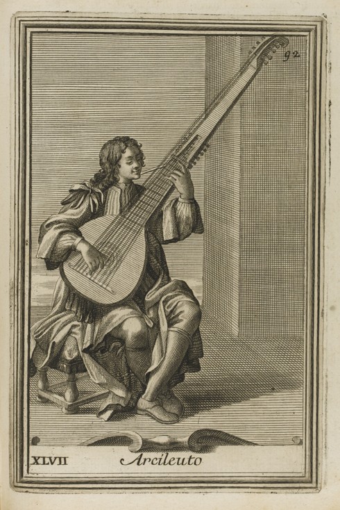 Archlute. Illustration from Gabinetto armonico pieno d'instrumenti sonori by Filippo Bonanni a Unbekannter Künstler