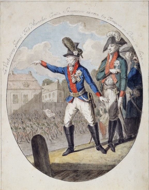 Field Marshal A. Suvorov inspecting the troops before the Elector of Saxony Palace in Warsaw in 1794 a Unbekannter Künstler