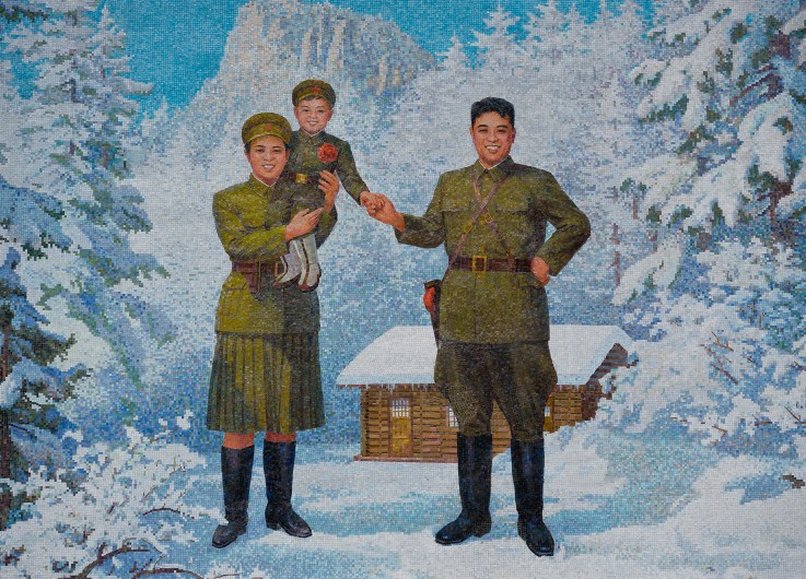 Happy Family. Kim Il-sung and his wife Kim Jong-suk with son Kim Jong-Il a Unbekannter Künstler
