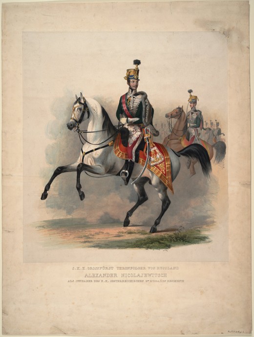 Grand Prince Alexander Nikolayevich as colonel-in-chief of the Austrian 4th Hussar Regiment a Unbekannter Künstler