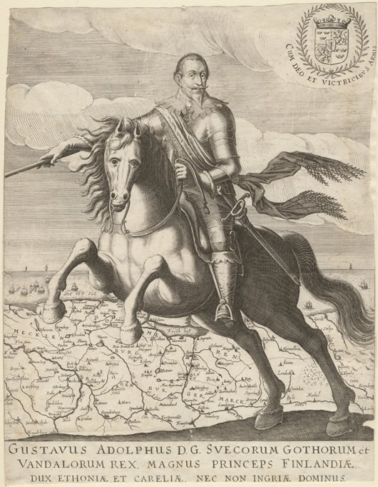 Gustavus Adolphus before the map of Pomerania in the background a Unbekannter Künstler