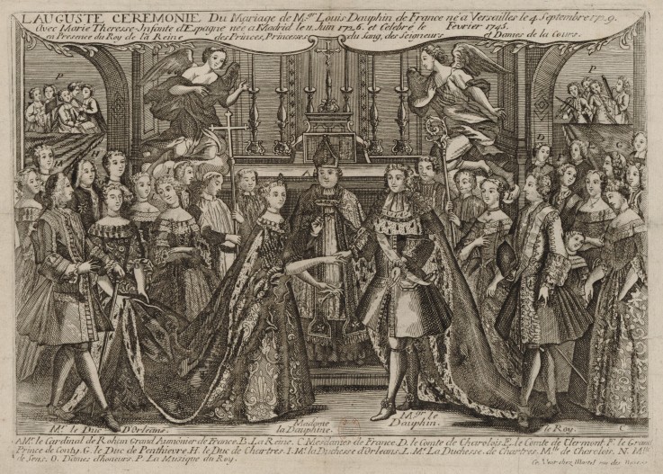 Marriage of Louis, Dauphin of France to Marie Thérèse Raphaëlle, Infanta of Spain in 1745 at Versail a Unbekannter Künstler