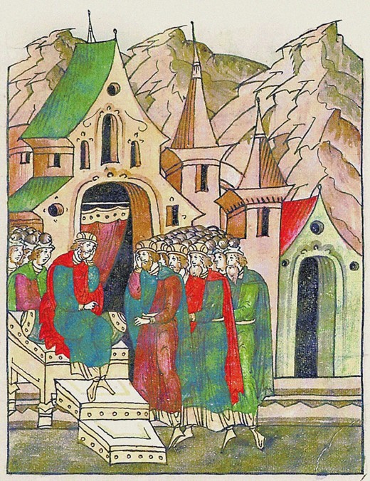 Yaropolk of Kiev calls his brothers to reconcile. (From the Illuminated Compiled Chronicle) a Unbekannter Künstler