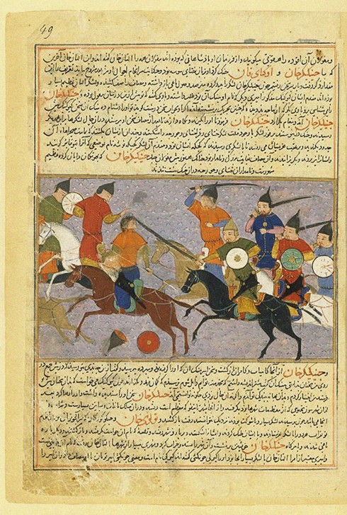 Battle between the Mongol and Jin Jurchen armies in north China in 1211. Miniature from Jami' al-taw a Unbekannter Künstler