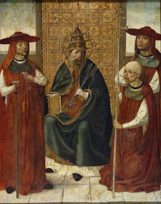 Cardinal Pedro González de Mendoza (1428-1495) praying before Saint Peter a Unbekannter Künstler