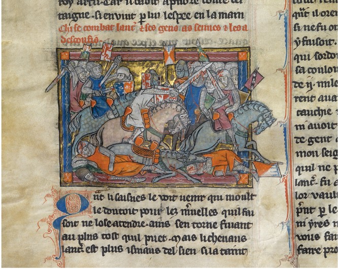 King Arthur fighting the Saxons (from the Rochefoucauld Grail) a Unbekannter Künstler