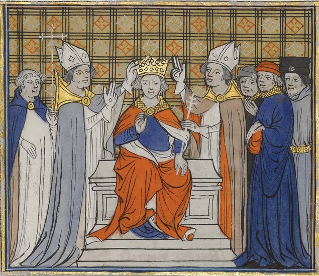 The Anointing and Coronation of Louis IV at Laon, 19 June 936. From Grandes Chroniques de France a Unbekannter Künstler