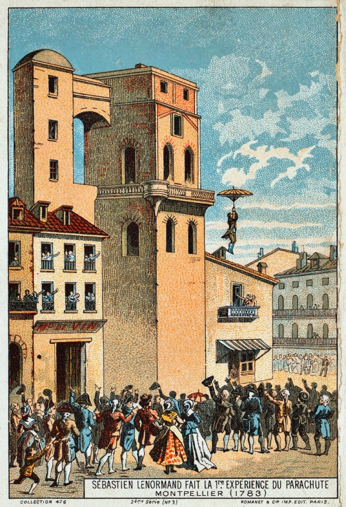 Lenormand jumps from the tower of the Montpellier observatory, 1783 a Unbekannter Künstler