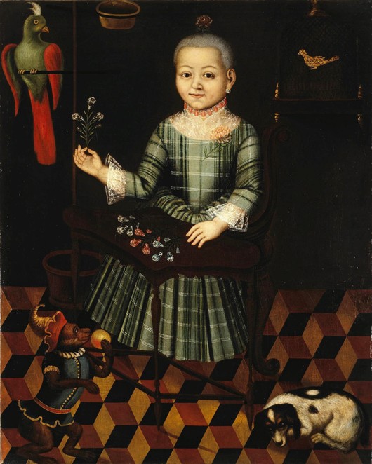 Girl with parrot a Unbekannter Künstler