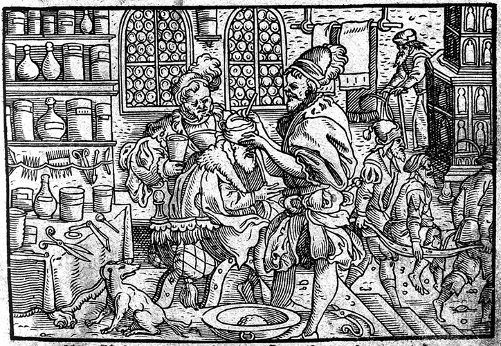 Operation on a man's head. From: Die große Wundarzney by Theophrastus Bombastus von Hohenheim a Unbekannter Künstler