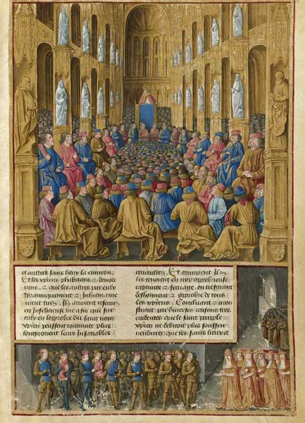Pope Urban II at the Council of Clermont in 1095. Miniature from Livre des Passages d'Outre-mer a Unbekannter Künstler