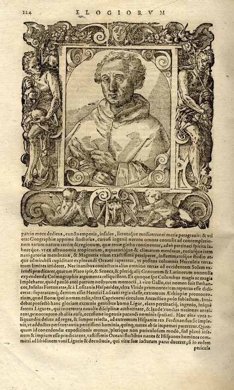 Portrait of Christopher Columbus. (From Elogia virorum bellica virtute illustrium by Paolo Giovio) a Unbekannter Künstler