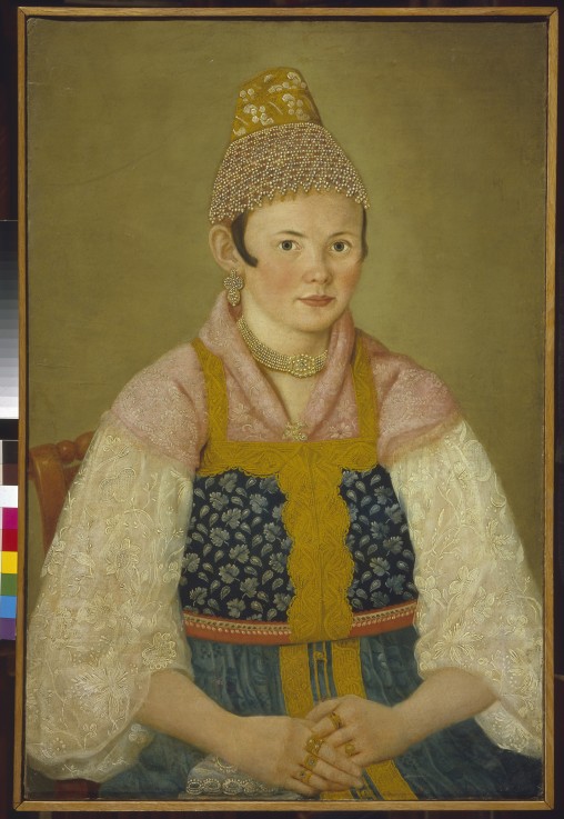 Portrait of a Merchant Woman in Kokoshnik "Kabluchok" a Unbekannter Künstler