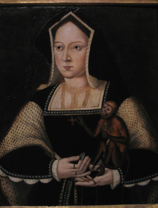Portrait of Catherine of Aragon, with her pet monkey (Copy After Lucas Horenbout) a Unbekannter Künstler