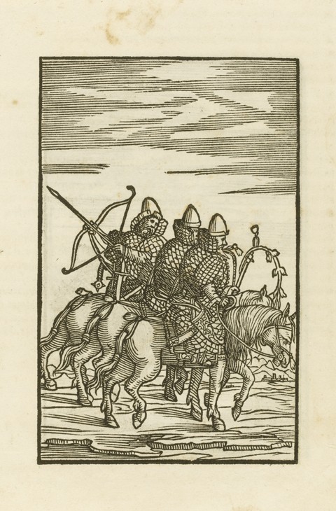 Russian warriors. (From: Comentari della Moscovia et parimente della Russia by Sigmund von Herberste a Unbekannter Künstler