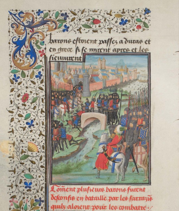 Clash of the army of the barons and the Saracens. Miniature from the "Historia" by William of Tyre a Unbekannter Künstler