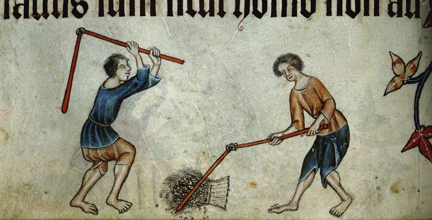 Two men threshing sheaf (From the Luttrell Psalter) a Unbekannter Künstler