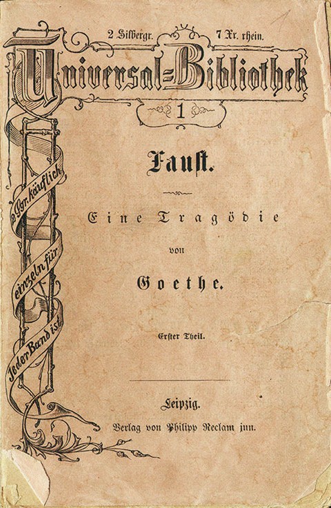 Goethe's "Faust I", the first volume of Reclam's Universal Library, appeared on November 10, 1867 a Unbekannter Meister